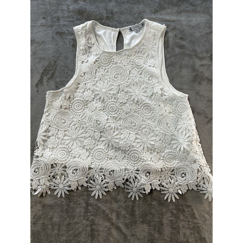 Iris Women’s XL White Lace Crochet Tank Top Floral Boho Sleeveless Blouse